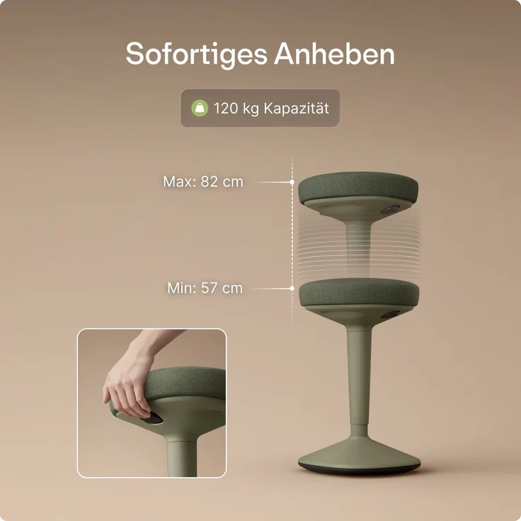 Ergonomischer Balancehocker Desktronic – Höhenverstellbarer Stehhocker für Homeoffice & Stehschreibtisch, Aktivsitz-Hocker mit Wippfunktion, rutschfester Standfuß – Grün – Bild 7