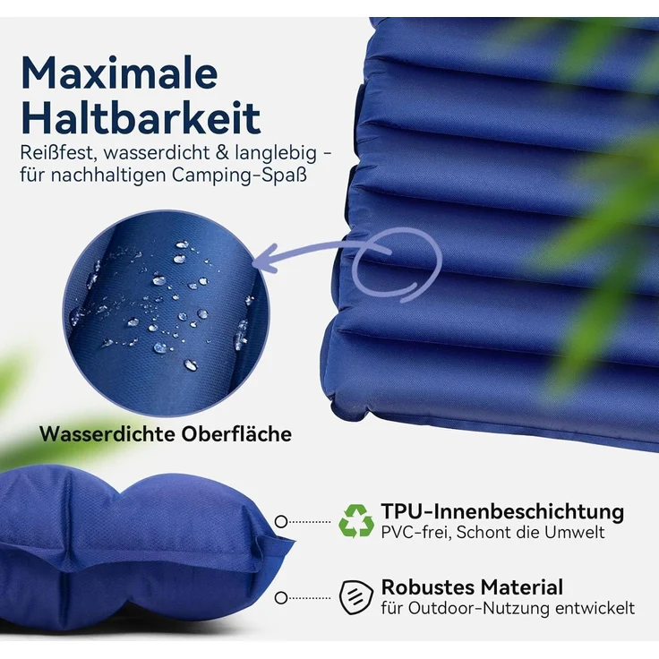 Isomatte Doppel Ultraleicht Aufblasbar Navyblau 140x200cm Mit Pumpsack – Bild 3