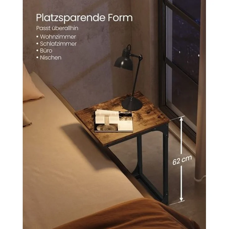VASAGLE Beistelltisch, C Form, mit Metallgestell, industriell, Holz/Stahl vintagebraun-schwarz, 30 x 40 x 62 cm – Bild 2