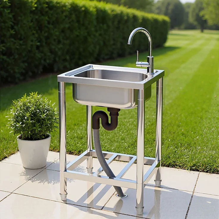 Home Nature Wohnkonzept freistehende Outdoor Küchenspüle Edelstahl mit Wasserhahn und Ablaufgarnitur, Gartenspüle, Spülbecken, leicht zu reinigen, 80x40x50cm – Bild 5