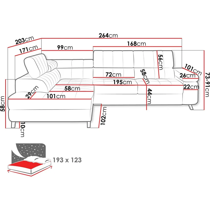 Mirjan24 Ecksofa Nord (Farbe: Spirit White, Seite: Links), 91 x 203 x 264 cm – Bild 6