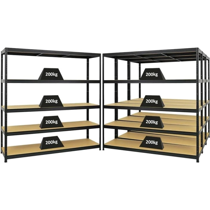 PROREGAL Mega Deal 4er-Set Schwerlastregal Giant Elephant 180 x 180 x 45 cm mit 5 Ebenen Fachlast 200kg Schwarz, Kellerregal, Steckregal, Garagenregal, Lagerregal – Bild 1