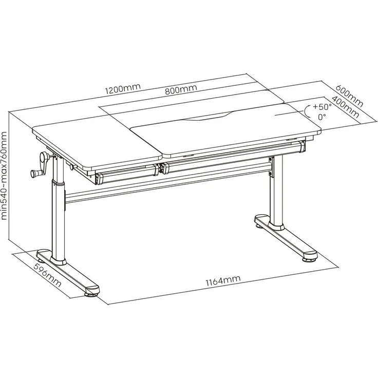 HOKO Kinderschreibtisch höhenverstellbar 54-76 cm, ergonomischer Schreibtisch (für Kinder & Jugendliche, 120x60 cm, neigbare Tischplatte mit Schubladen, stabil & belastbar bis 100 kg, Weiß, Holzfarben) – Bild 8