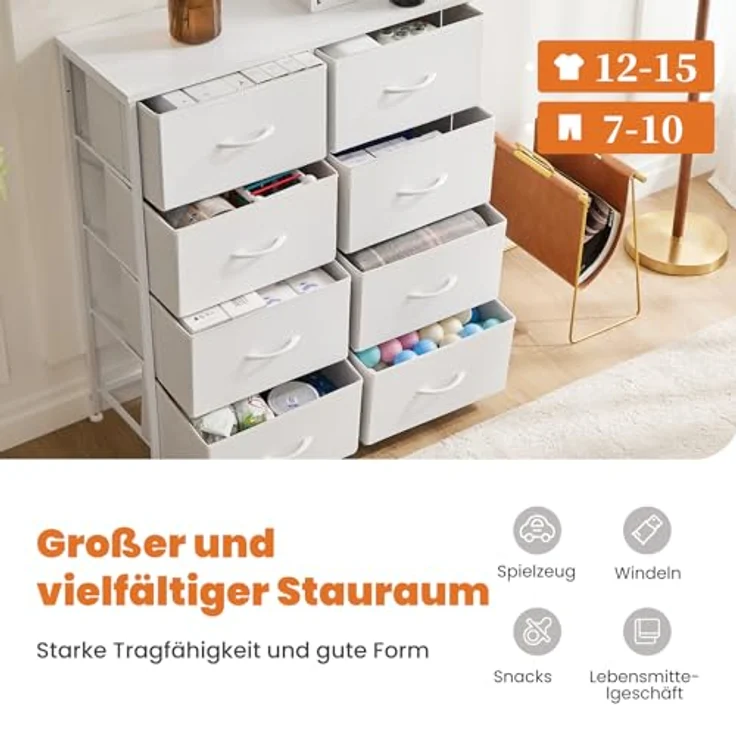 Sweetcrispy Kommode für Schlafzimmer, breite Schublade Kommode, 8 Stoffschubladen mit Griffen, Schrank, TV Stand für Schlafzimmer, Schrank, Wohnzimmer, Kinderzimmer – Bild 5