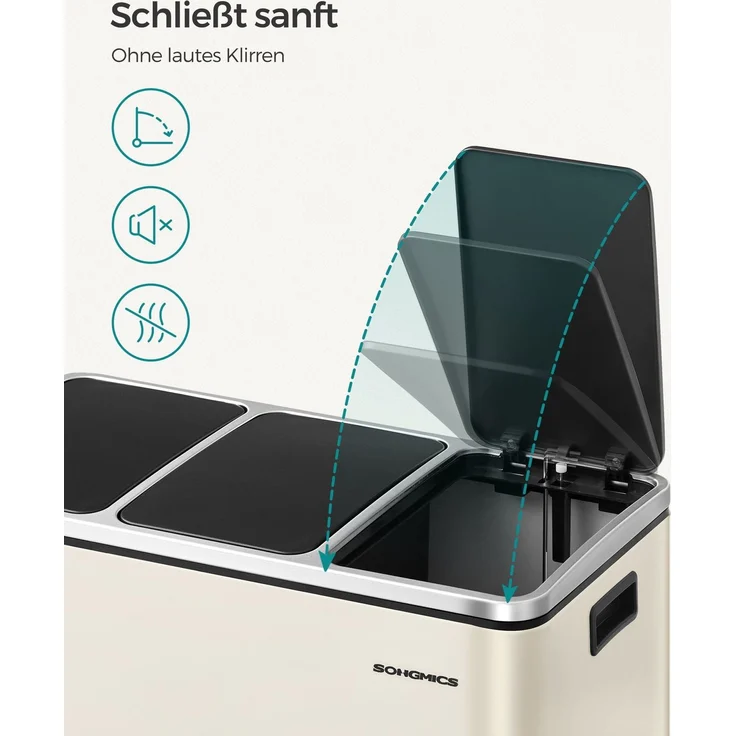 SONGMICS Mülleimer Küche, 3 x 18 L, Mülltrennsystem 3 Fächer, Abfalleimer, Treteimer, für gelben Sack – Bild 4