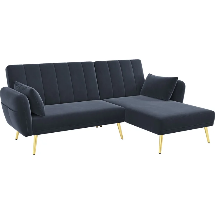 Merax Modernes Klappsofa, L-förmiges Sofa, Schlafsofa mit Zusatzecke, Ecksofa mit Schlaffunktion, Schwarz – Bild 10