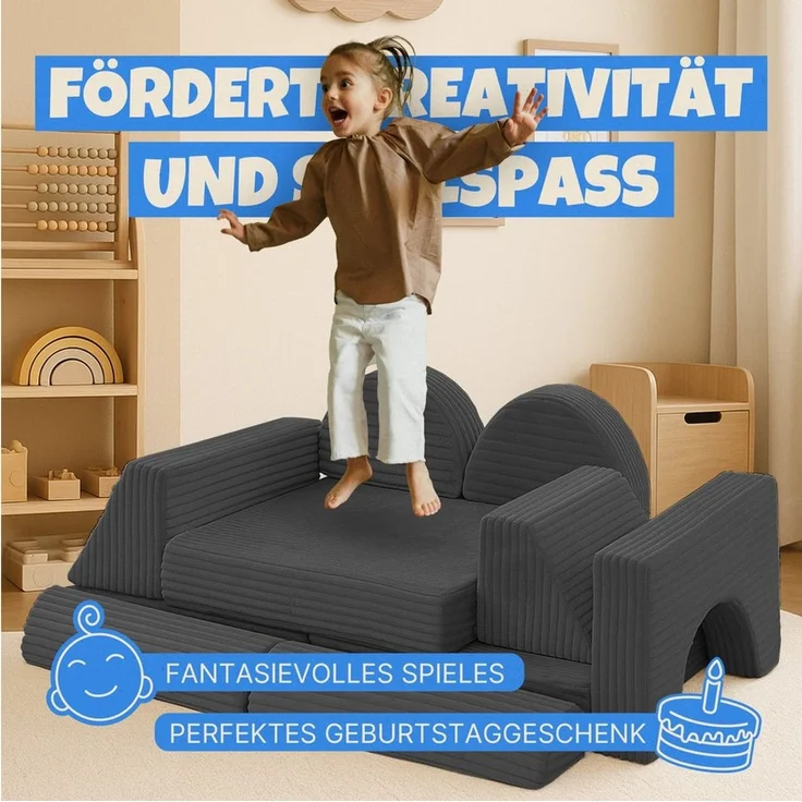 Bestlivings Kindersofa modulares Spielsofa aus Cord, 11 Teile, Schaumstoff, formstabil, erweiterbar, mit waschbarem Bezug – Bild 2