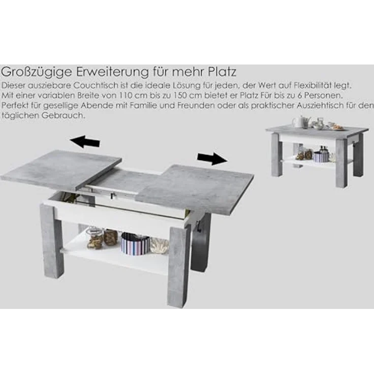 designimpex Couchtisch Couchtisch Astoria Eiche Gold höhenverstellbar ausziehbar Esstisch, Funktionstisch, Wohnzimmertisch, Tisch, Esstisch, Sofatisch – Bild 7
