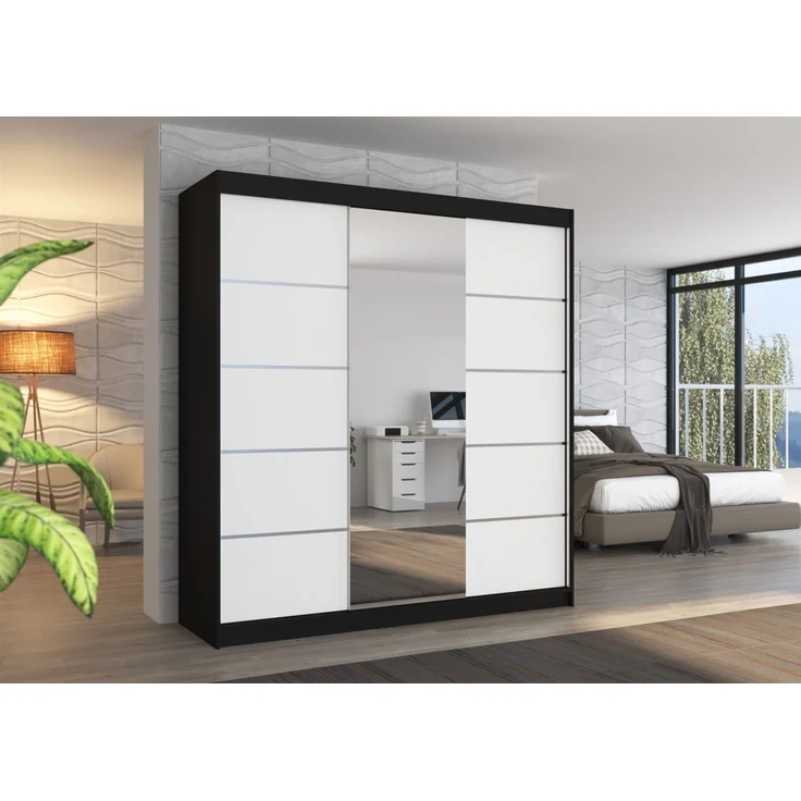 Schiebetürenschrank Schrank VISBY in Schwarz- Weiß 200x215x58 cm – Bild 1