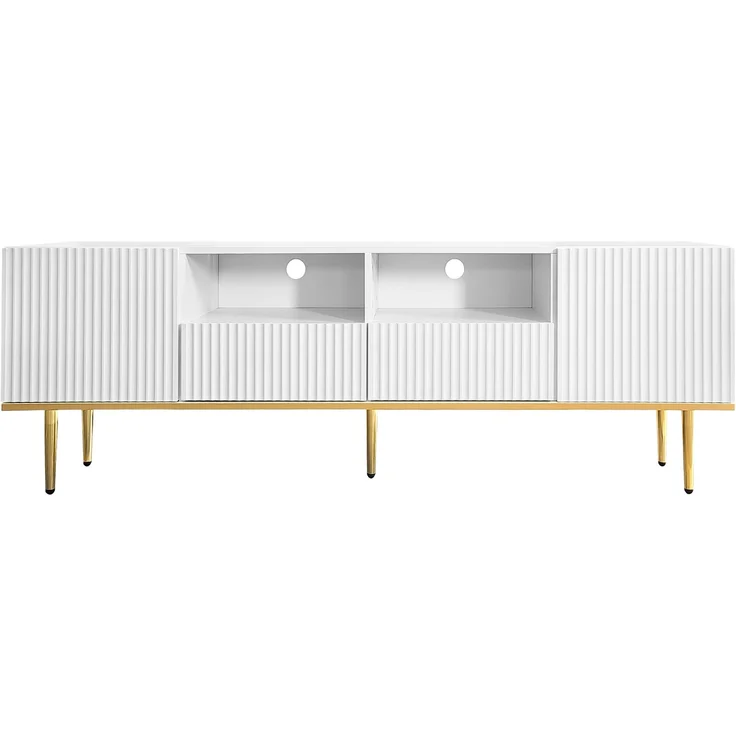 TV-Schrank 165 cm Weiß mit Gold, Lowboard Sideboard Wohnzimmerschrank, 2 Schubladen, 2 offene Fächer – Bild 10