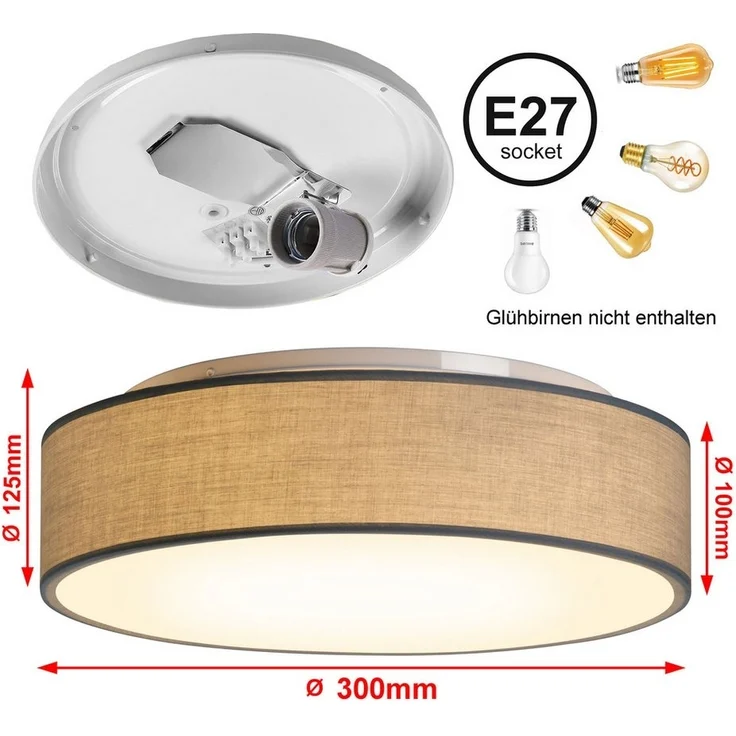 Zedelmaier Lampenschirm Deckenlampe Deckenleuchte mit Stoff-Lampenschirm, Wohnzimmerlampe Schlafzimmer Kinderzimmer Flur Lampe – Bild 2