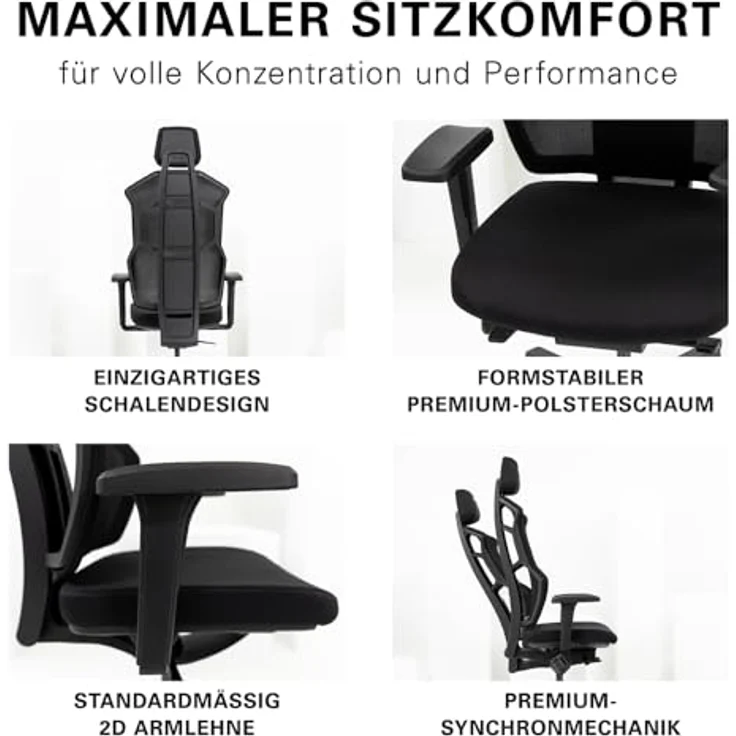 RECARO AER Gamingstuhl – Ergonomischer Gaming Chair | Premium-Polsterschaum | ideal auch als Bürostuhl oder Schreibtischstuhl | individuell einstellbar | 150 Kg – Midnight Black – Bild 4