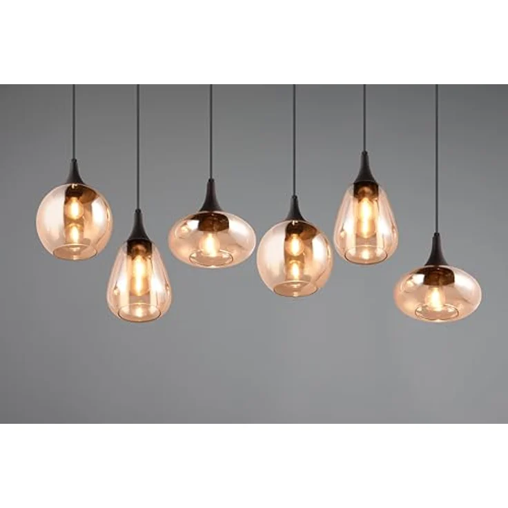 Trio Leuchten Lumina Pendelleuchte, 6-flammig, 240 W, Amber/Schwarz, E14, L x B x H: 34,5 x 93,8 x 150 cm – Bild 5