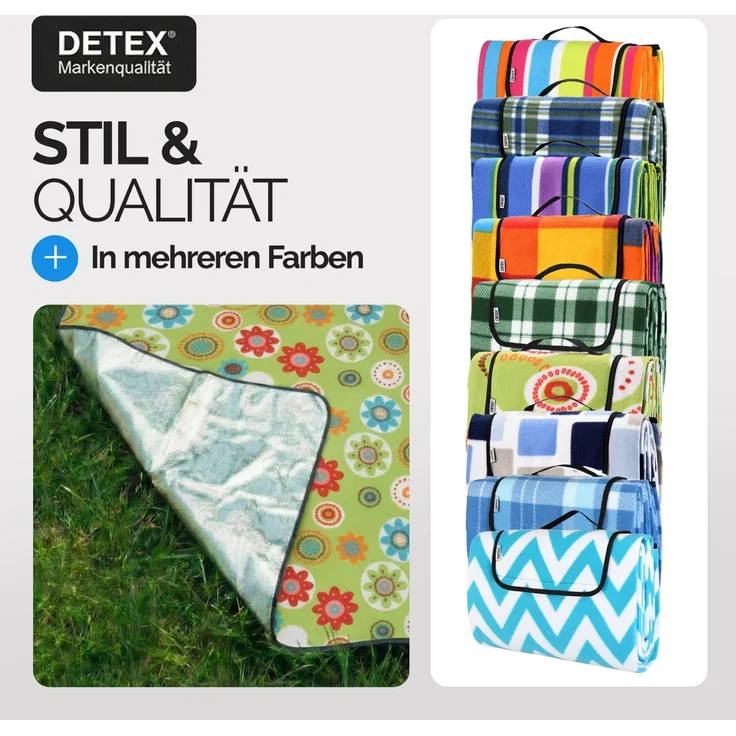 DETEX® Picknickdecke 200x200 cm Blumen Wasserdicht Isoliert Faltbar – Bild 6