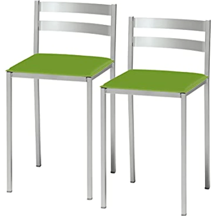 ASTIMESA 2 Küchenhocker mit niedriger Rückenlehne, horizontalen Streifen und gepolstertem Sitz, Aluminiumgestell, Sitz aus grünem Kunstleder – Bild 2