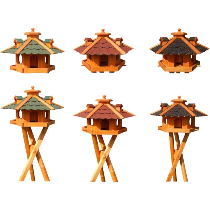 XXL Luxus Vogelhaus mit/ohne Solar/Ständer 135 cm hoch Holz Futterhaus 2026: Rot + Solar – Bild 1