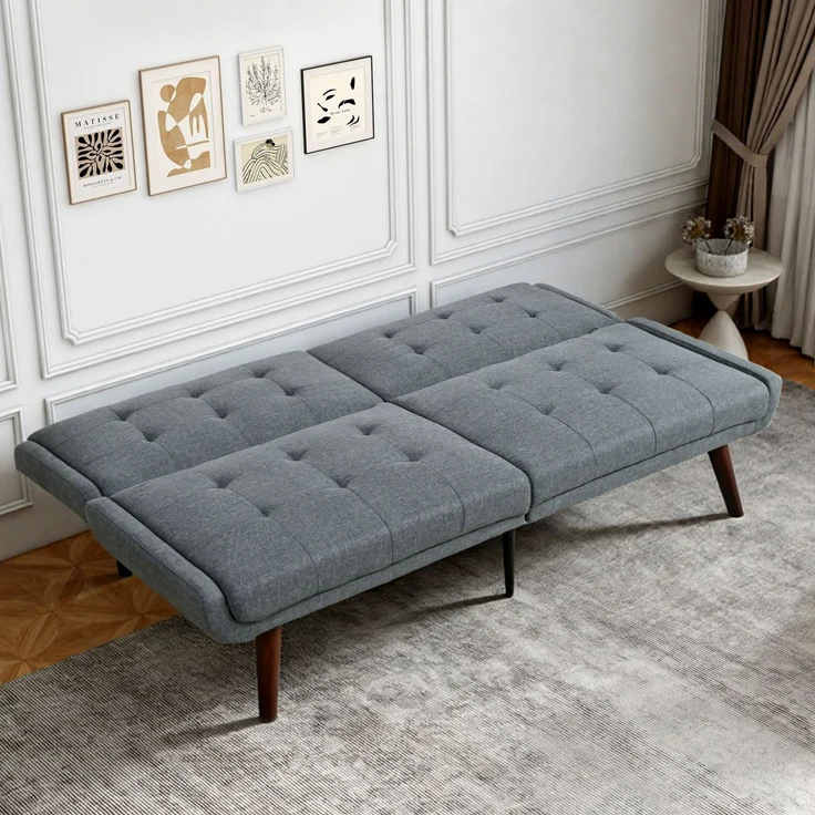 2-Sitzer Schlafsofa H 70 x T 157 x B 51 cm aus Leinen-Mischgewebe mit 5-fach verstellbarer Rückenlehne in Grau – Bild 2
