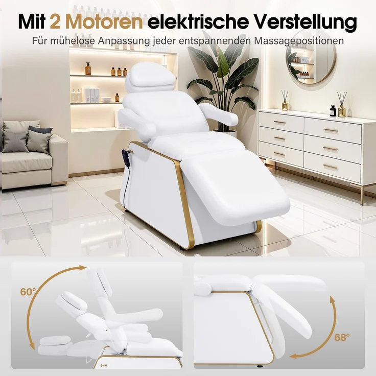 BarberPub Kosmetikliege Elektrisch mit 2 Motoren, Kopfstütze 16 cm ausziehbar, 180° Drehbare Armlehnen, Massageliege 80cm breit, Tattoo Liege für SPA Salon 0739 – Bild 4