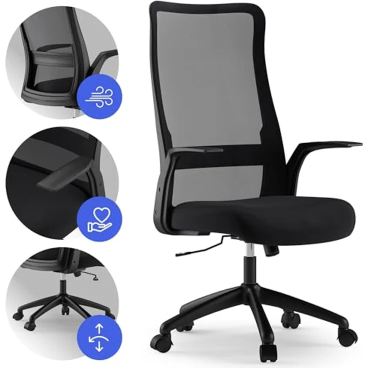 SENSE7 ergonomischer Bürostuhl Juno, Office Chair mit Wippfunktion, Armlehnen, Bürosessel mit atmungsaktiver Rückenlehne, Computerstuhl bis 130kg, Drehstuhl aus Mesh, Rückenschonend, schwarz – Bild 4