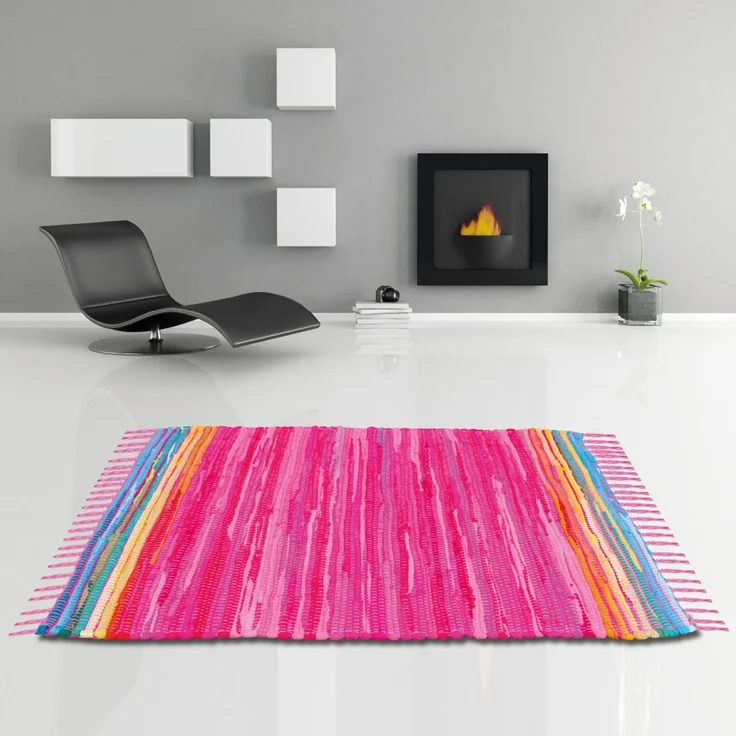 Flickenteppich handgewebter Teppich aus Baumwolle, stylischer und strapazierfähiger Fleckerlteppich in vielen verschiedenen modischen Ausführungen erhältlich (160 x 230cm / pink - rosa) – Bild 9