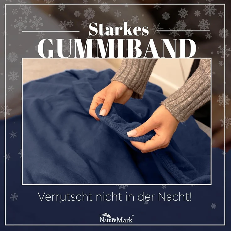NatureMark Spannbettlaken Winter Thermo Fleece Spannbettlaken, 80% Baumwolle und 20% Polyester, Gummizug: rundum, (1 Stück), 180x200 cm bis 200x200 cm - Navy blau – Bild 5
