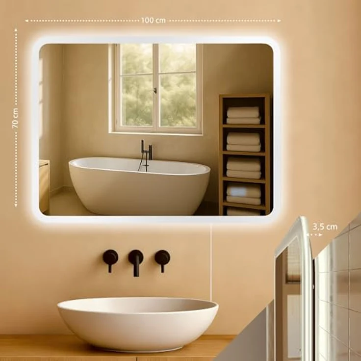 CLP Badspiegel Jericho Anti-Beschlag LED-Beleuchtung dimmbar 3 Licht-Modi,70x100 cm – Bild 3