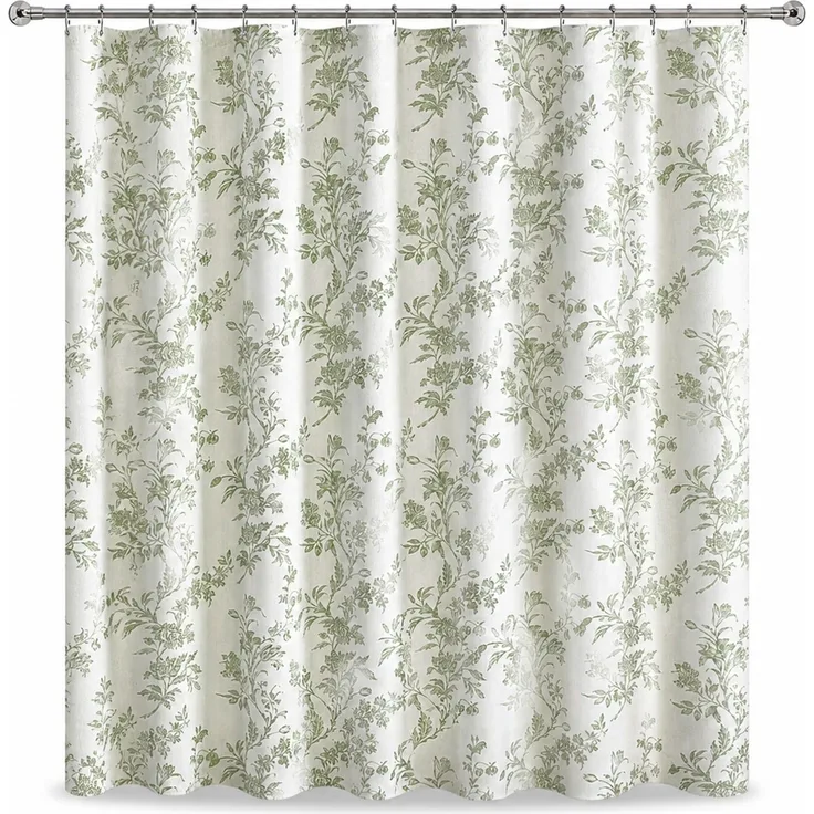 Duschvorhang mit Blumenmuster wasserabweisend Grün, für Dusche, 150x200 cm