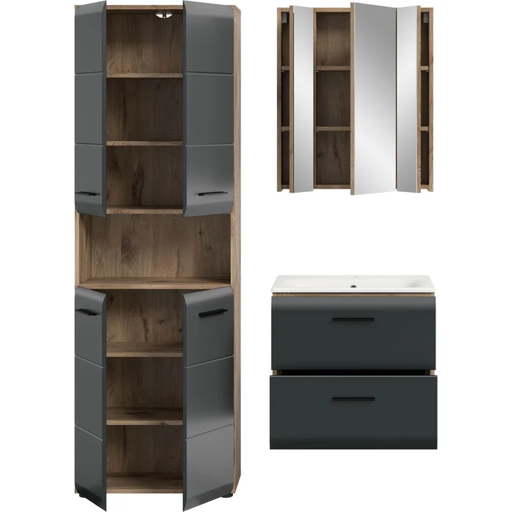 Badkombination (B/H/T: 135x185x46 cm) in schwarz matt und Nox Oak Nachbildung – Bild 3