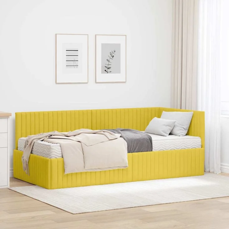 vidaXL Eckbettgestell mit Matratze mit Kopfteil 2 pcs Gelb Samt 3393814 – Bild 1
