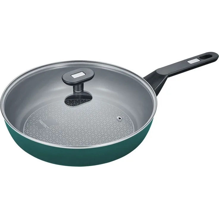 Berndes Eco Recycle+ Schmorpfanne, mit Glasdeckel, Pfanne, Aluminium recycelt, Grün, Ø 28 cm, 0011695411
