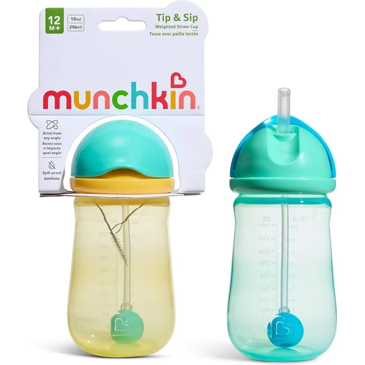 Munchkin Babyflasche mit Strohhalm Tip and Sip | 2er-Pack | 12m+ | 296 ml | Blau/Gelb – Bild 1