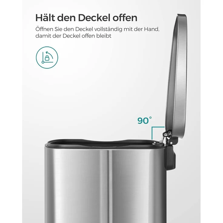 Songmics Mülleimer mit Deckel und Softclose, Stahl, 42,5 x 31,8 x 65,7 cm, 50 Liter, Silbern – Bild 4