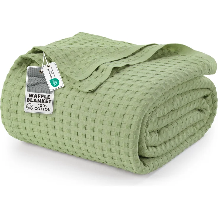 Utopia Bedding Baumwoll Waffeldecke 300 GSM (Salbeigrün - 274 x 228 cm), weiche, leichte, atmungsaktive Bettdecke für alle Jahreszeiten