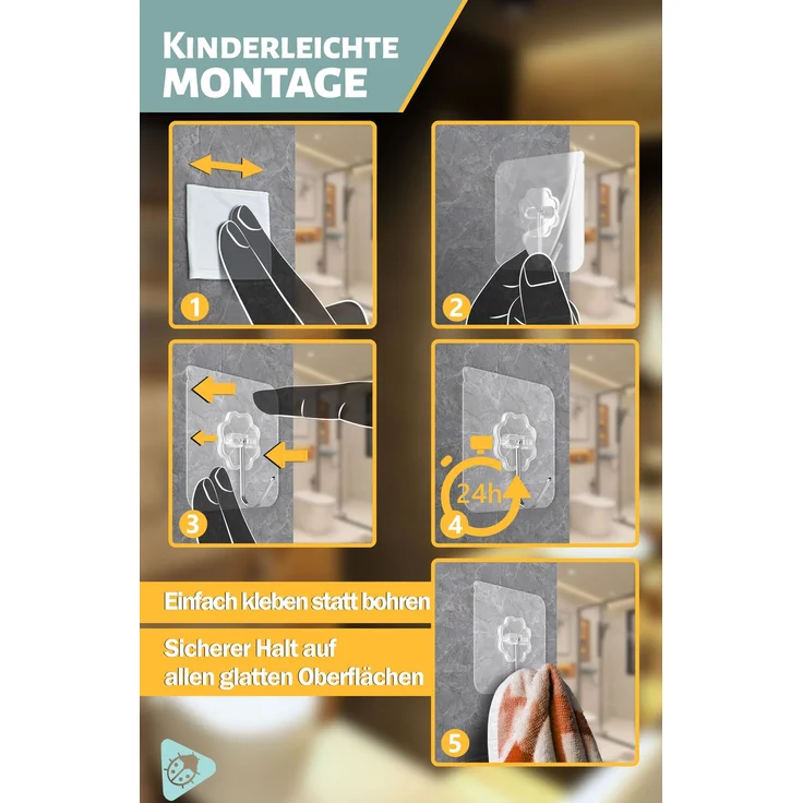 Lindenstein Transparente Outdoor-Klebehaken 6er-Set – 180° drehbar, für Wand und Decke – Bild 6