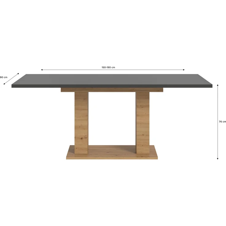 Ausziehbarer Esstisch (B/H/T): 150-190x76x80 in Artisan Nachbildung und grau Nachbildung mit Doppelsäulen-Fußgestell – Bild 3
