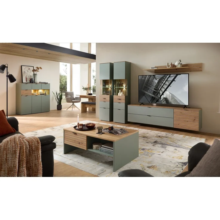 Highboard >Ina< in Grün, Holzwerkstoff - 125x125x45cm (BxHxT) – Bild 3