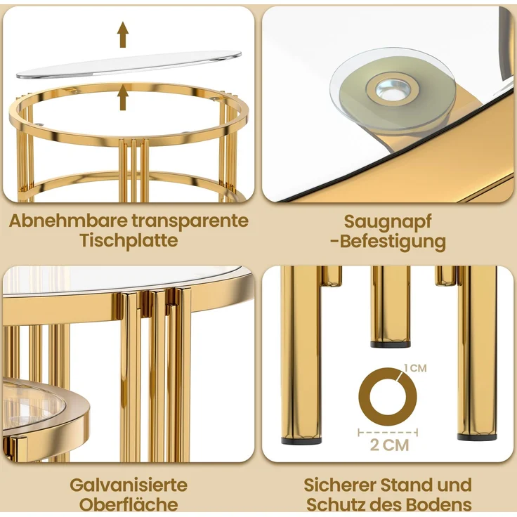 Couchtisch 80x80x45 cm – Quadratischer Glastisch mit goldfarbenem Metallgestell – Bild 6