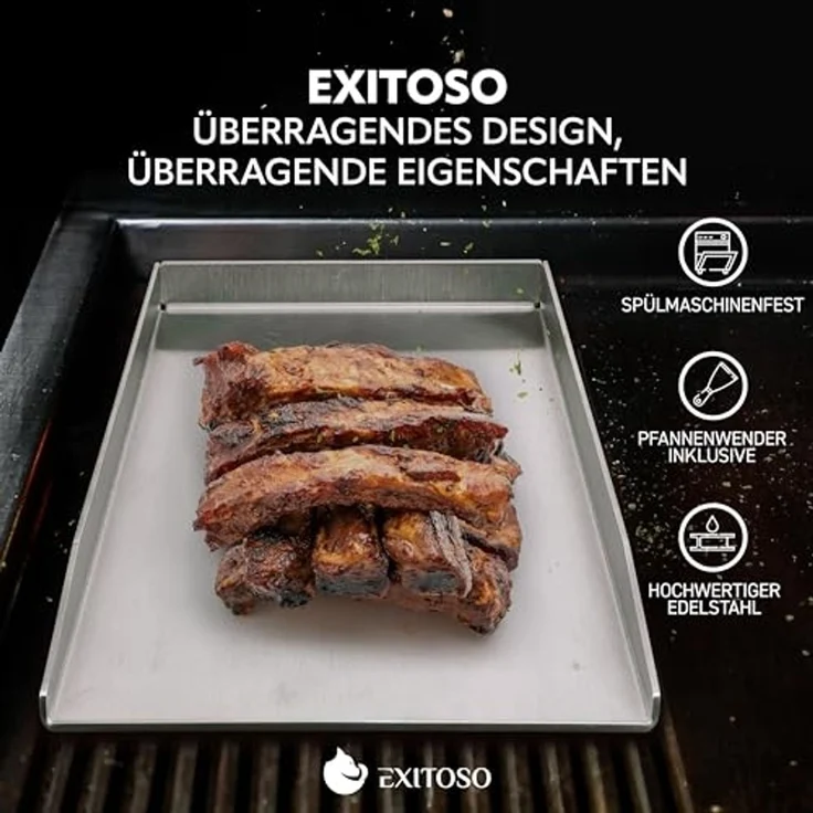 Exitoso Grillplatte 30x40 cm | Plancha Mit Grillspachtel | Gasgrill Aus Dickem & Rostfreiem Edelstahl | 4mm Dicke | Universalgröße – Bild 2