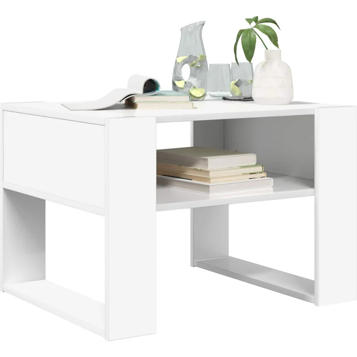 Couchtisch Sofatisch, mit Speicher Weiß 66 x 53 x 45 cm Holzwerkstoff d307e – Bild 3