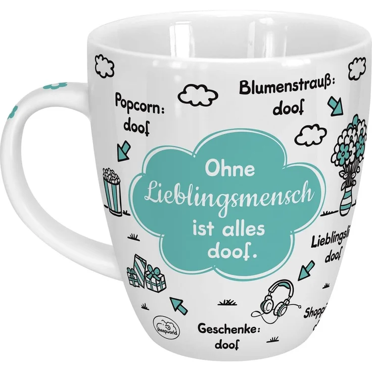 Sheepworld Tasse mit Motiv "Ohne Lieblingsmensch ist alles doof" | Porzellan, 45 cl | Tasse für Kaffee und Tee, Tasse mit Spruch | 46508