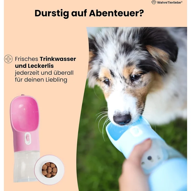 Wahre Tierliebe Trinkflasche inkl. Futterbehälter, BPA Frei, Das Original – Bild 3