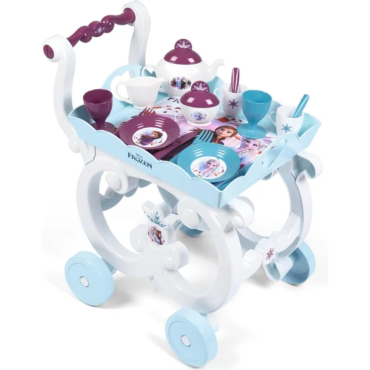 Frozen 2 Servierwagen, Disney Frozen Servierwagen mit Rollen und Geschirrset, für Kinder ab 3 Jahren
