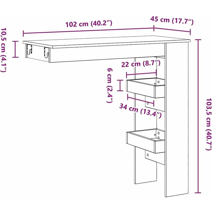 vidaXL Wand Bar Tisch Schwarz Eichen-Optik 102 x 45 x 103,5 cm 862748 – Bild 1