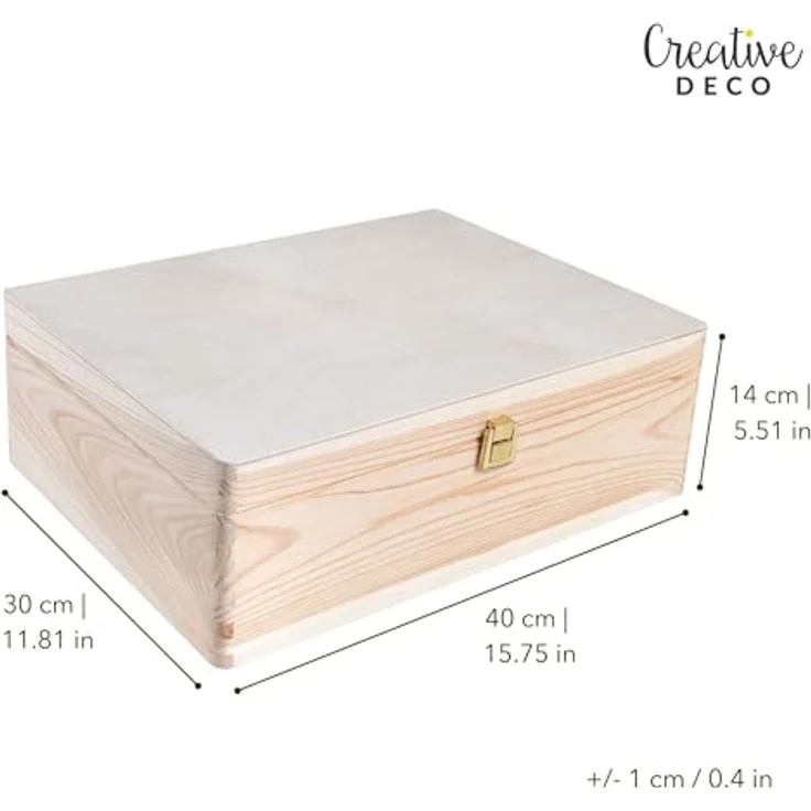 Creative Deco Holzkiste Natur mit Deckel und Schloss, Erinnerungsbox Baby Groß Holzbox mit Deckel Unlackiert Kasten – Bild 4