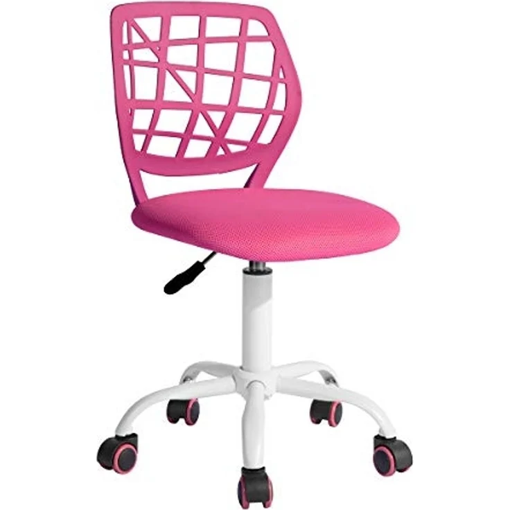 FurnitureR Teens Mädchen Task Chair 360 Swivel Low Mid PP Mesh Back Fabric Sitz Höhenverstellbare Rollrolle, PINK I – Bild 1