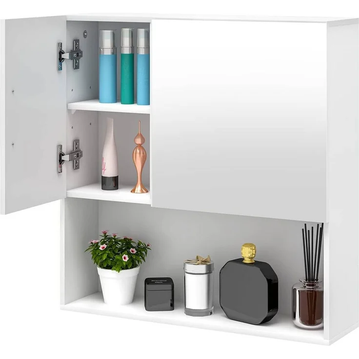 EUGAD Spiegelschrank (1-St) mit Tür, 5 Fächern, aus E1-MDF, Weiß, 54x55x15cm – Bild 1