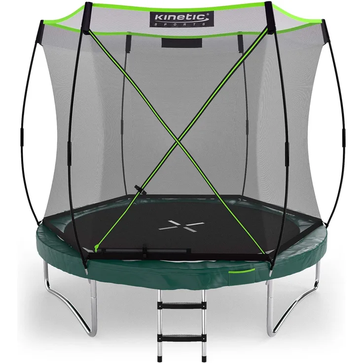 KINETIC SPORTS Trampolin Federlos-Design 'Bungee Safety Elite' - AirMAXX Sprungtuch-Technologie, Ultraleise, Outdoor Gartentrampolin für Kinder & Erwachsene, Ø 244 cm