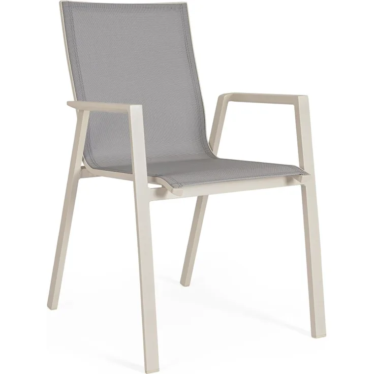 Gartenstuhl Norik aus Aluminium und Textilene, modern, stapelbar mit Armlehne, beige Pelikan