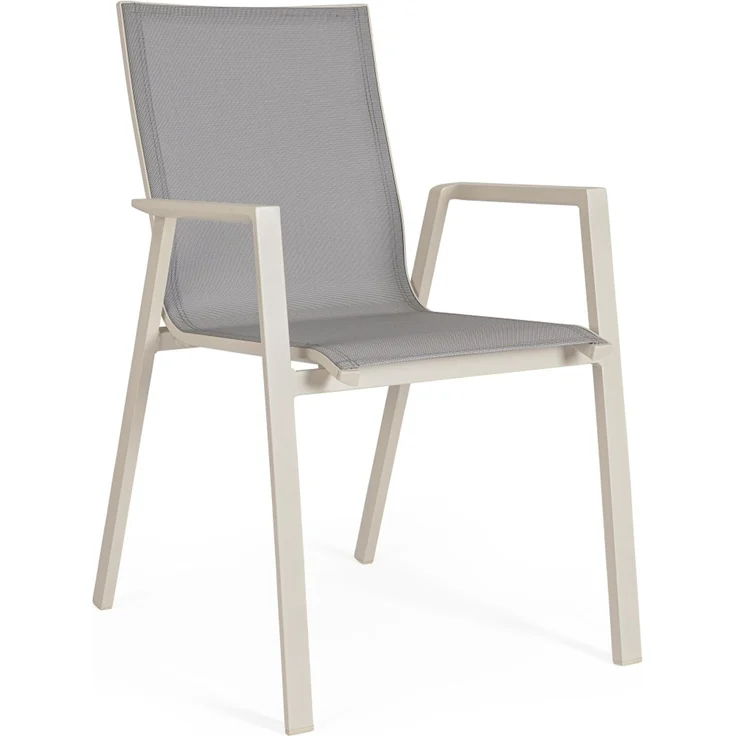 Gartenstuhl Norik aus Aluminium und Textilene, modern, stapelbar mit Armlehne, beige Pelikan – Bild 1