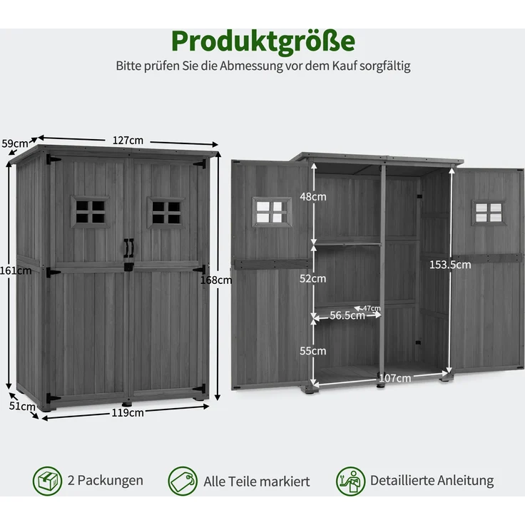 M MCombo Gartenschrank Gartenhaus Holz Outdoor Wetterfest , 0912EY(grau) – Bild 3